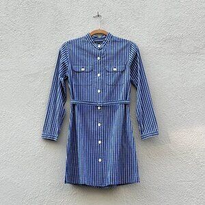 A.P.C. Rue Madame Paris Women's Blue and White Plaid Shirt Dress Size Small